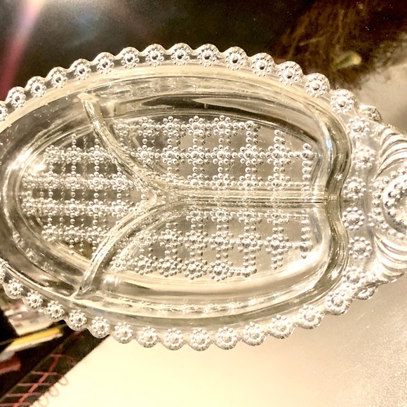 VTG Clear Pressed Glass Circles Dots Grid 3 Section Relish Condiment Candy Dish - Picture 4 of 9